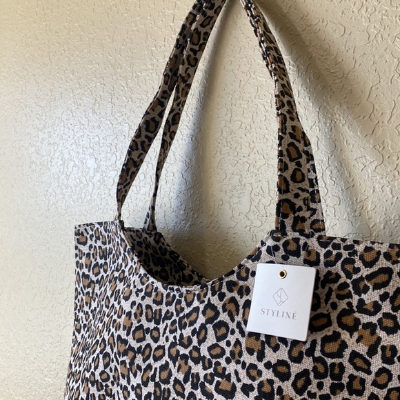Black and Brown Canvas Leopard Print Tote Bag - Picture 9 of 14